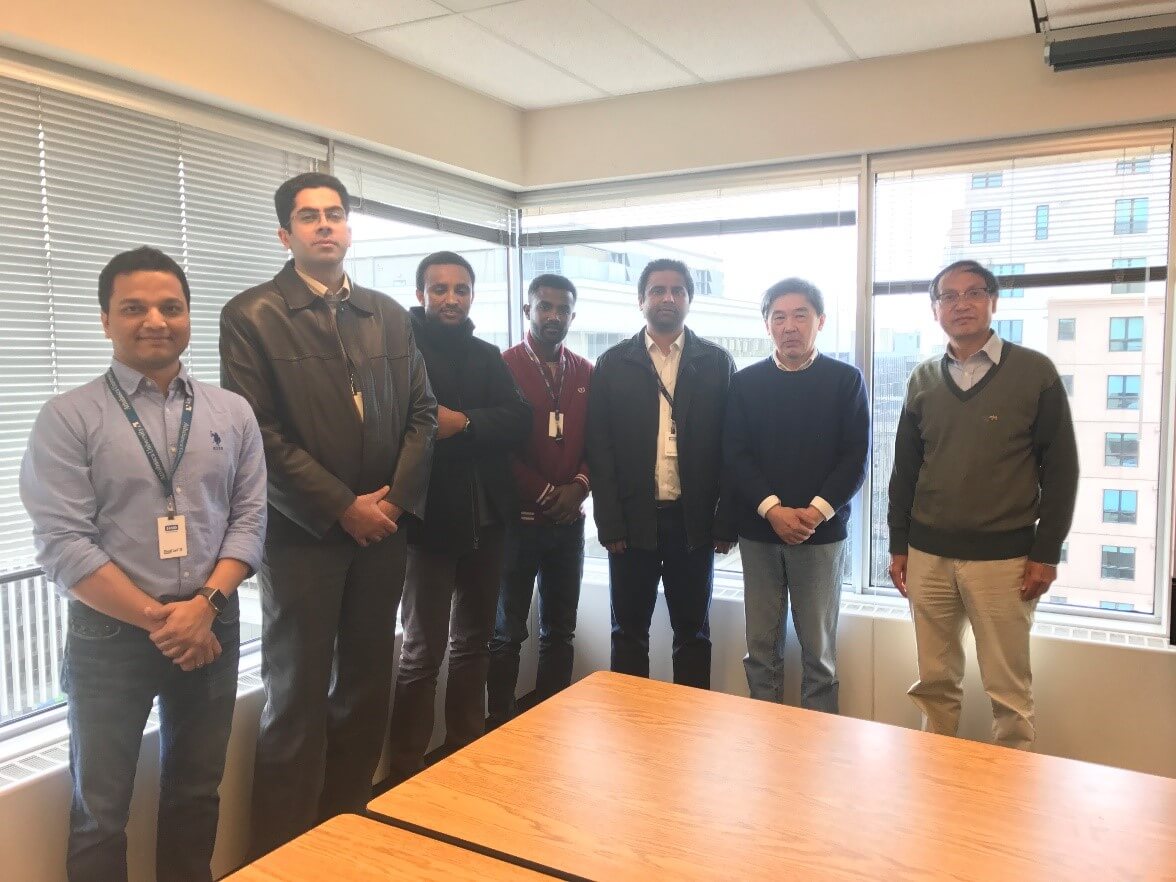 Dr. Junye Wang (right), with his team of post-doctoral researchers, (left to right) Dr. Soumendra Nath Bhanja, Dr. Mojtaba Aghajani Delavar, Dr. Nigus Demelash Melaku, Dr. Tesfa Worku Meshesha, Dr. Syed Hamid Hussain Shah, and Dr. Jiacheng Shen.