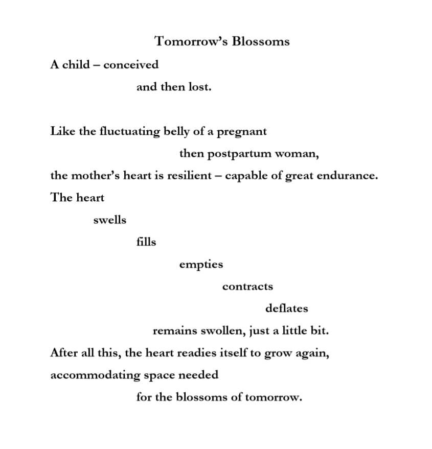 A poem written by Danielle LaRoque titles Tomorrow's Blossoms.