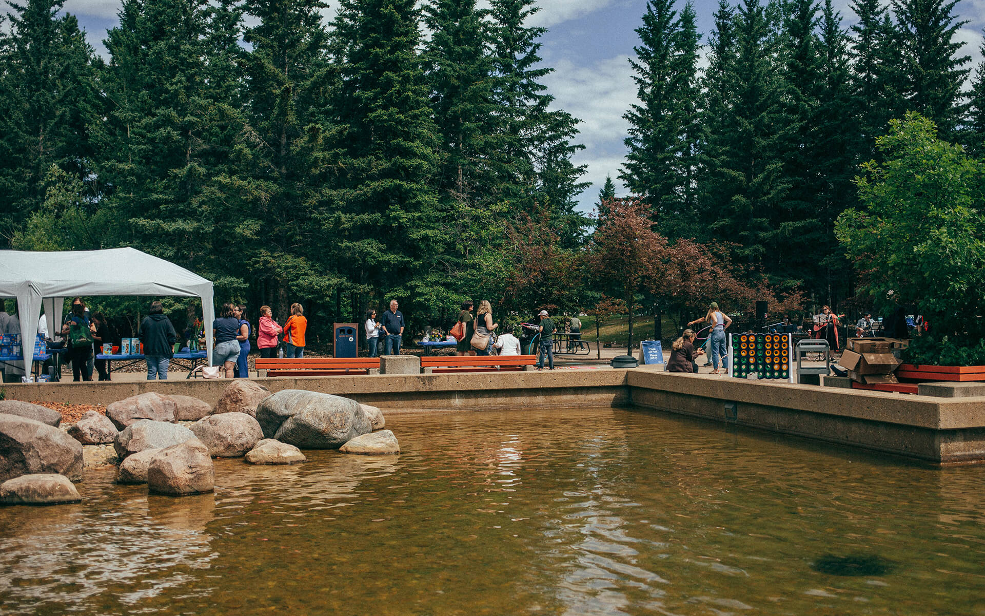 the pond outside AU Main at Athabasca University’s main campus for homecoming June 18.