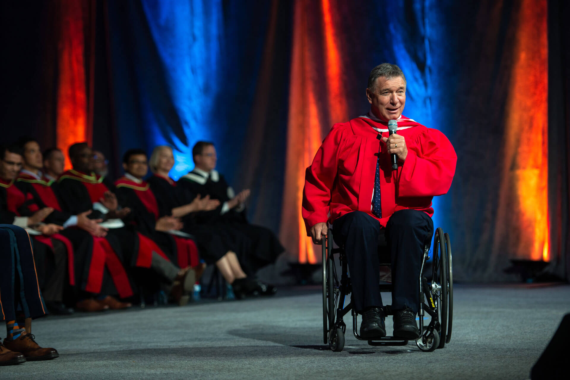 Canadian icon Rick Hansen received an honorary Doctor of Laws degree from AU in 2019.